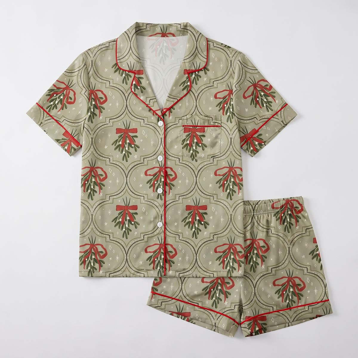 Sage Mistletoe Arches Women's Pajama Set - flat lay