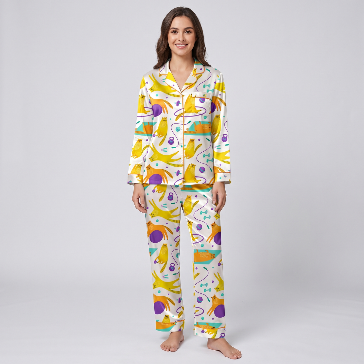 Yoga Cats Women's Pajama Set - long sleeve and pants