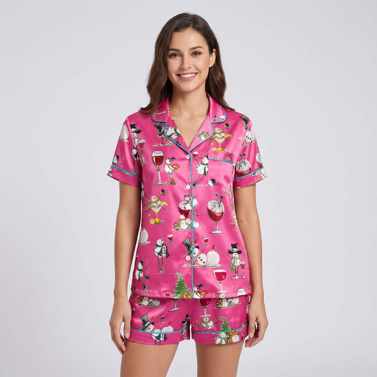 Winey Snowmen Women's Pajama Set - short sleeve and shorts