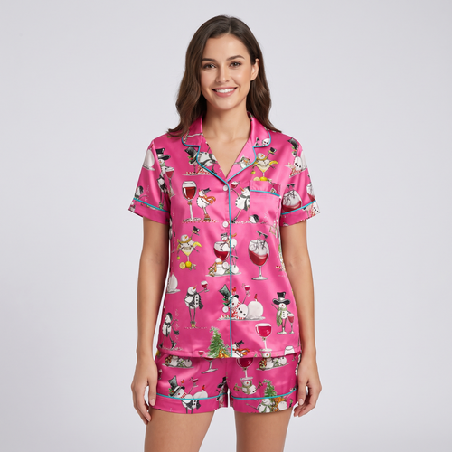Winey Snowmen Women's Pajama Set - short sleeve and shorts