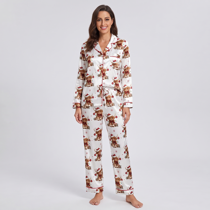 Howdy Crochet Cows Women's Pajama Set - long sleeve and pants