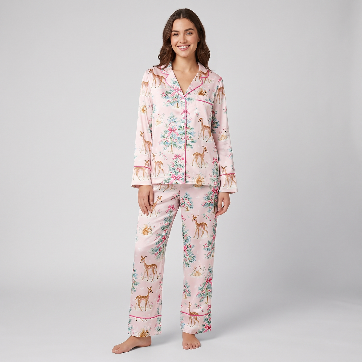 Shabby Chic Deer Women's Pajama Set - long sleeve and pants
