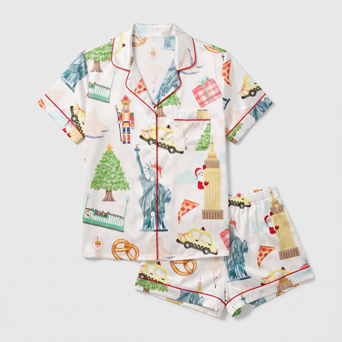 Big Apple Christmas Women's Pajama Set - flat lay