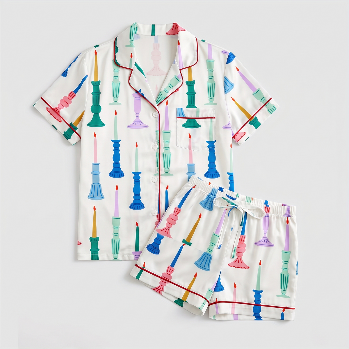 Christmas Candlesticks Women's Pajama Set - flat lay