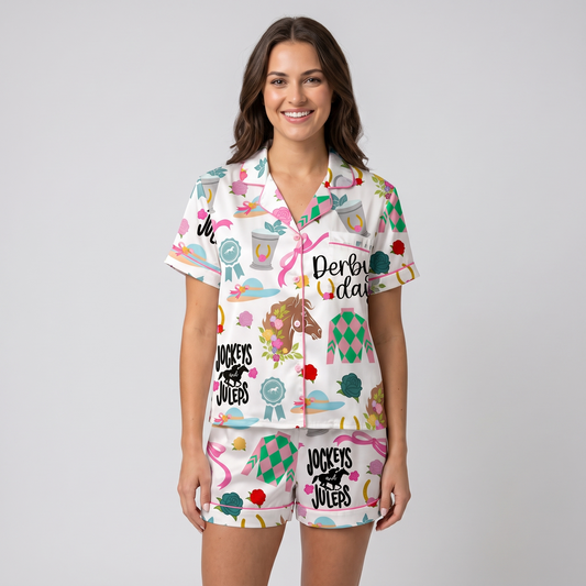 Jockeys and Juleps Horse Women's Pajama Set - short sleeve and shorts