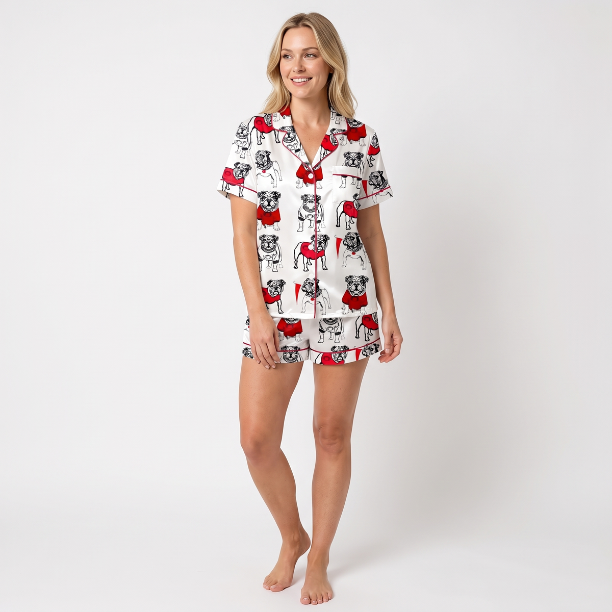 Game Day Bulldog Women's Pajama Set - short sleeve and shorts