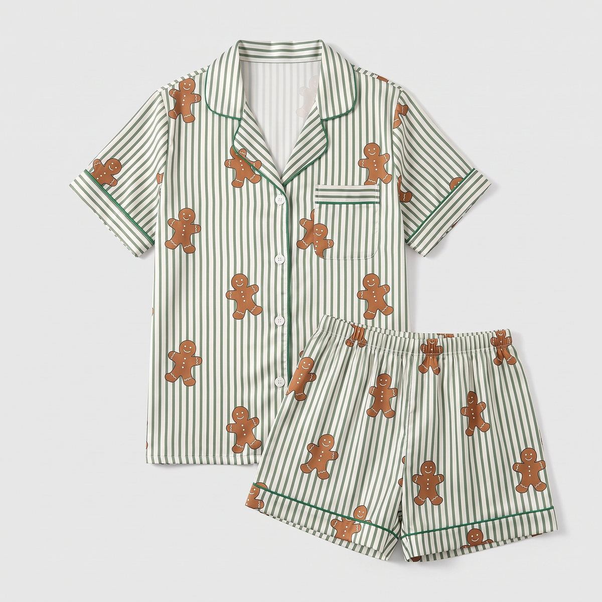 Gingerbread Pinstripes Women's Pajama Set - flat lay
