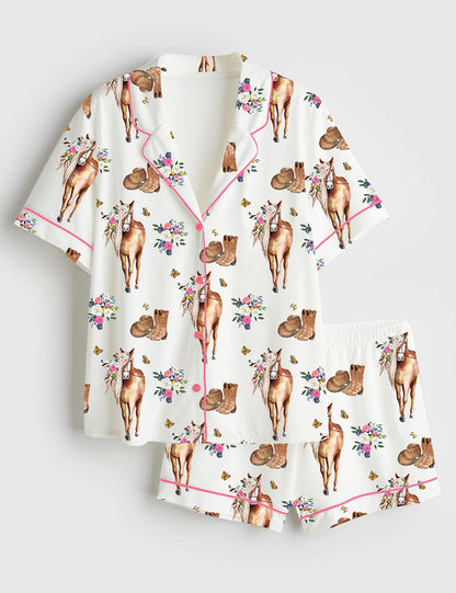 Wildflower Crown Horse Women's Pajama Set - flat lay