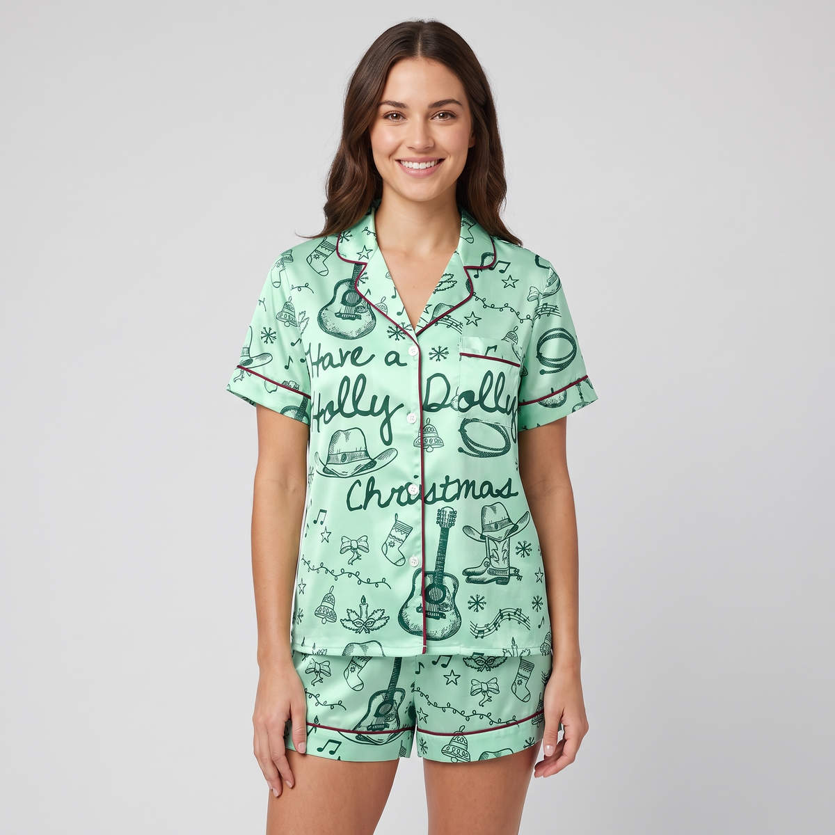 Have A Holly Dolly Christmas Women's Pajama Set - Mint
