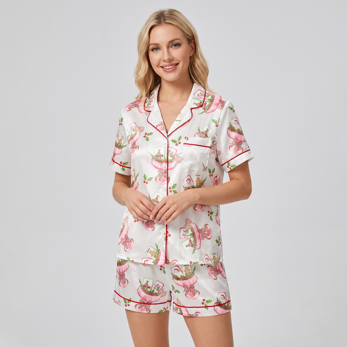 Mahjong Cocktail Party Women's Pajama Set - short sleeve and shorts