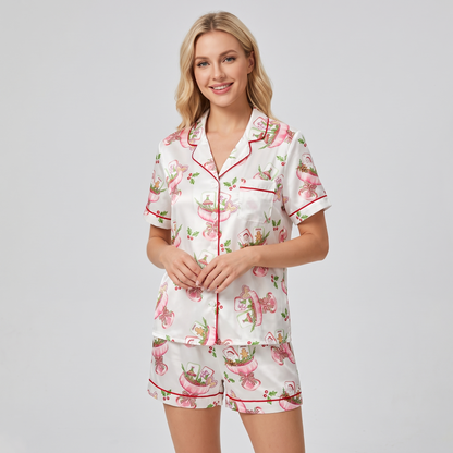 Mahjong Cocktail Party Women's Pajama Set - short sleeve and shorts