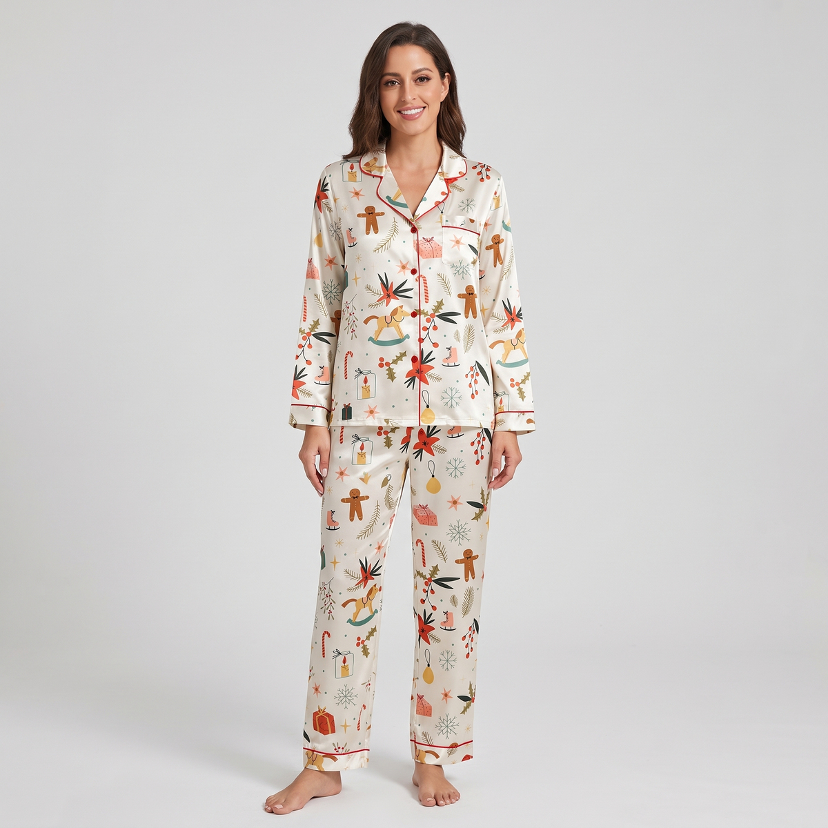 Rocking Horse Christmas Women's Pajama Set - long sleeve and pants