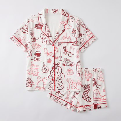 Red Line Art Doodles Women's Pajama Set - flat lay