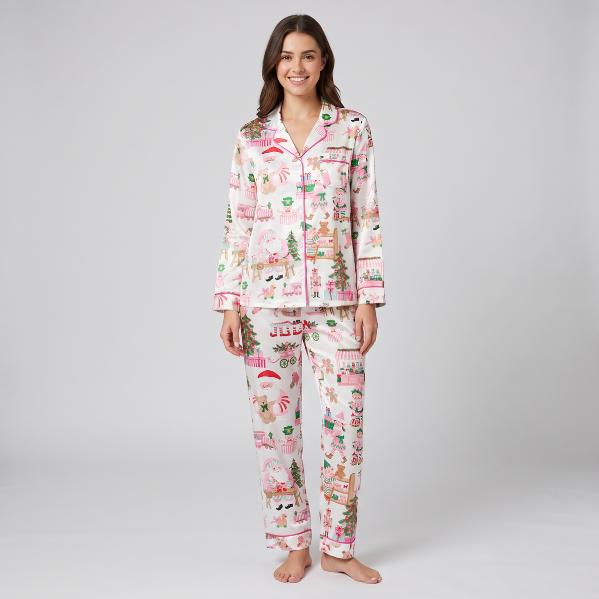 Pink Santa Workshop Women's Pajama Set - long sleeve and pants