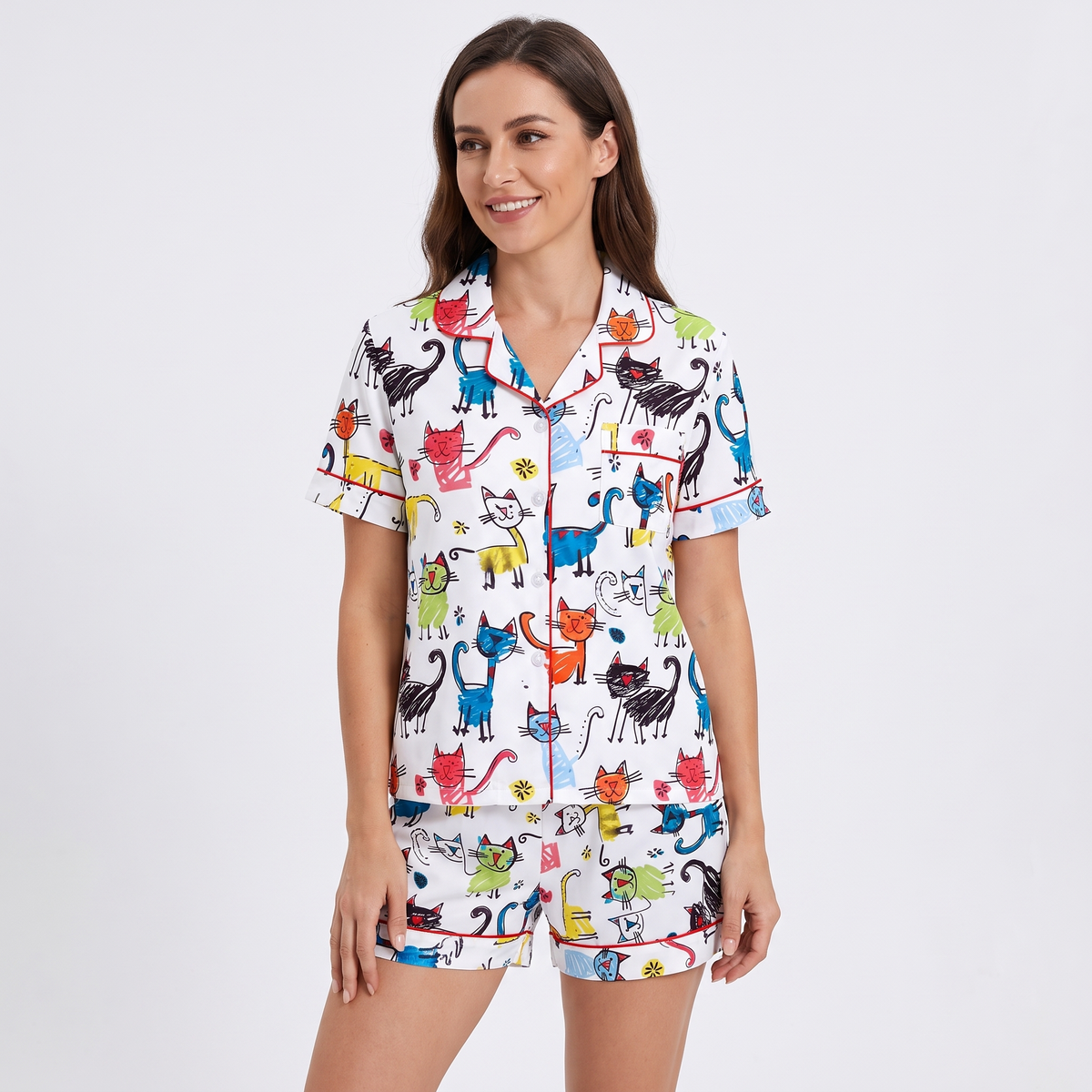 Crayon Cats Women's Pajama Set - Multicolor - short sleeve and shorts