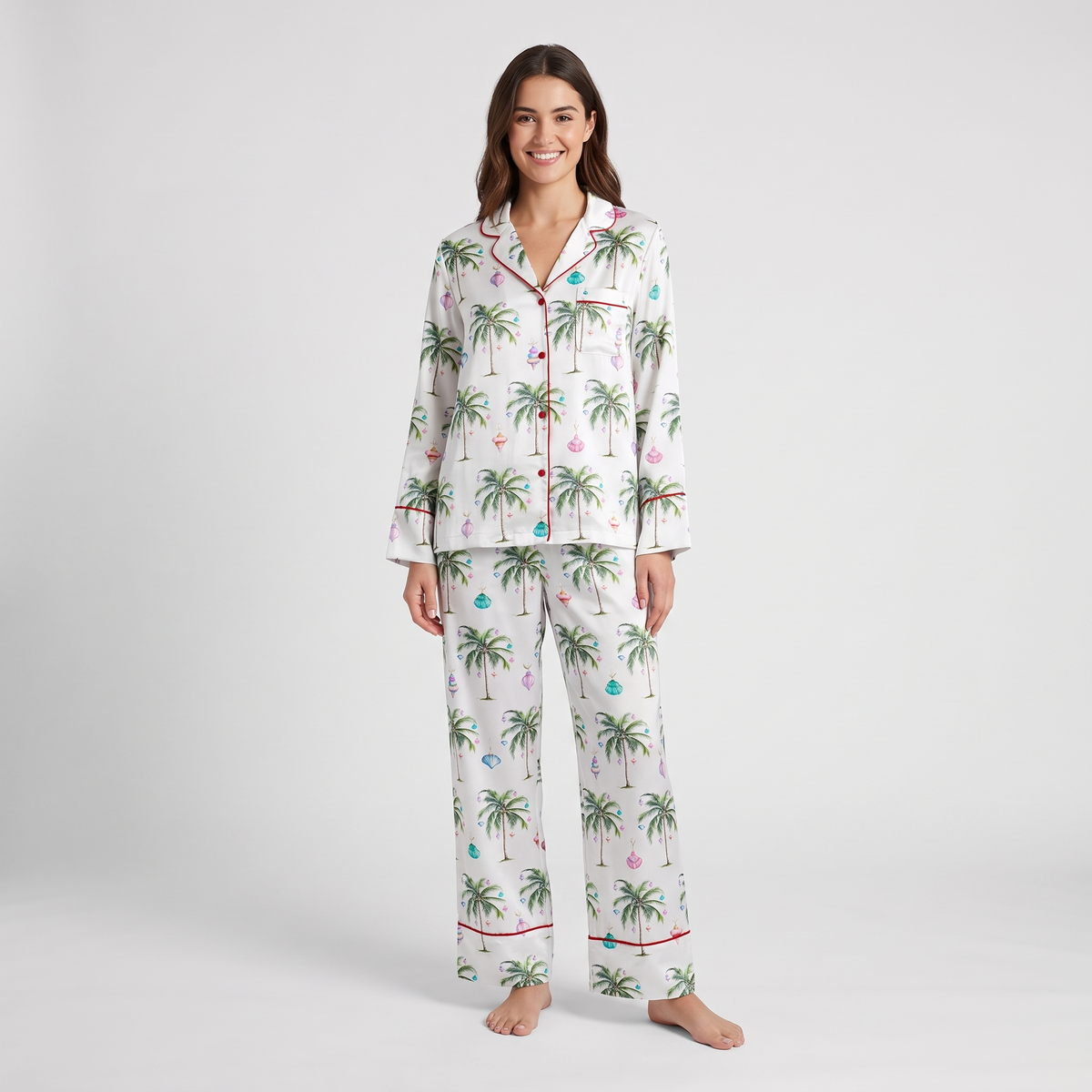 Pastel Christmas Palms Women's Pajama Set - long sleeve and pants