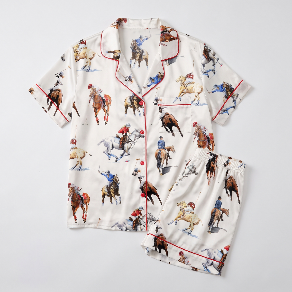 Polo Match Horses Women's Pajama Set - flat lay