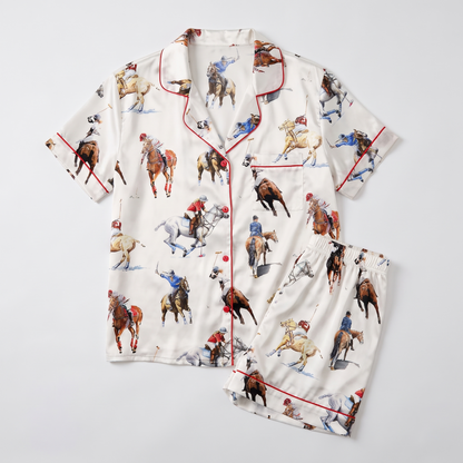 Polo Match Horses Women's Pajama Set - flat lay