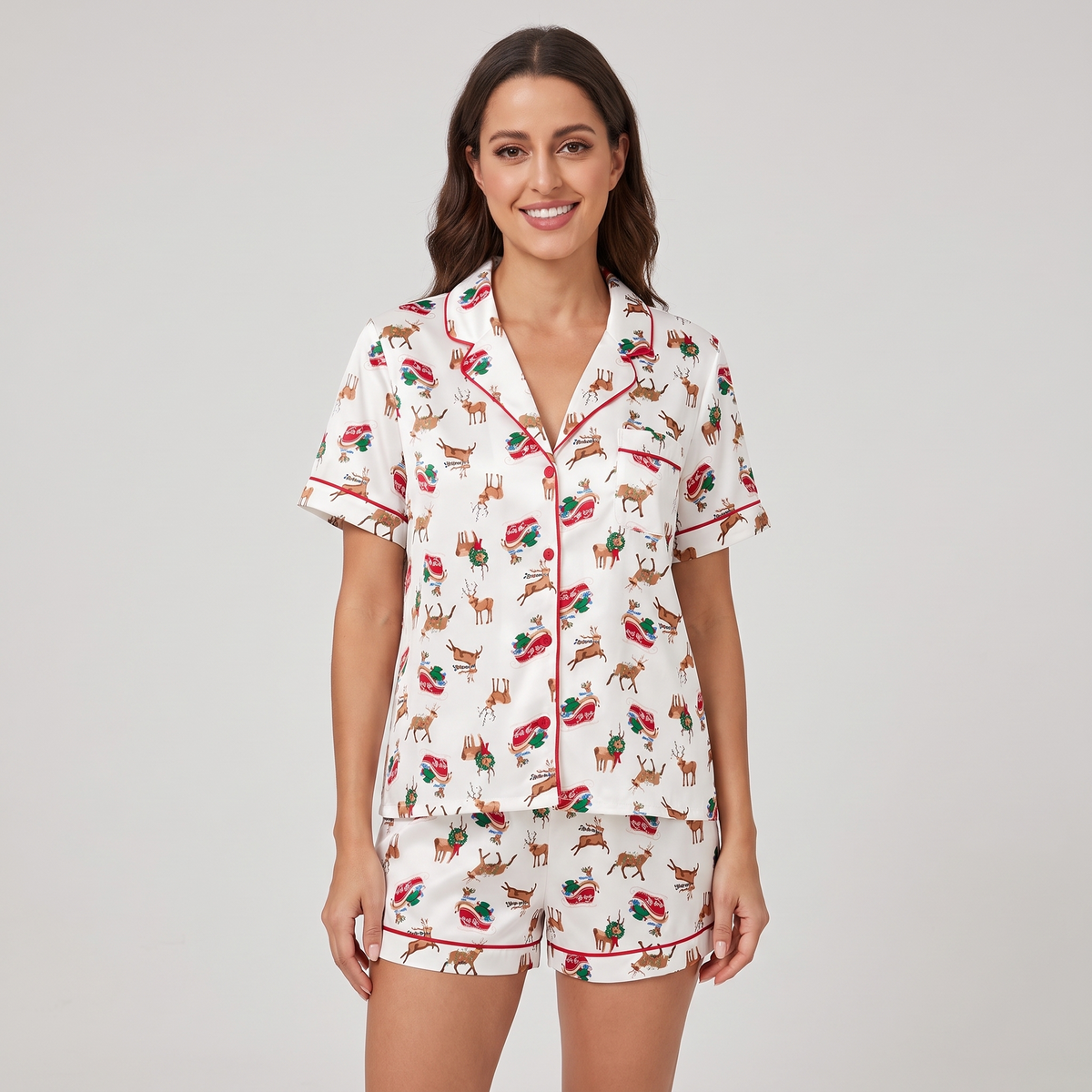 Christmas Elk Women's Pajama Set - short sleeve and shorts