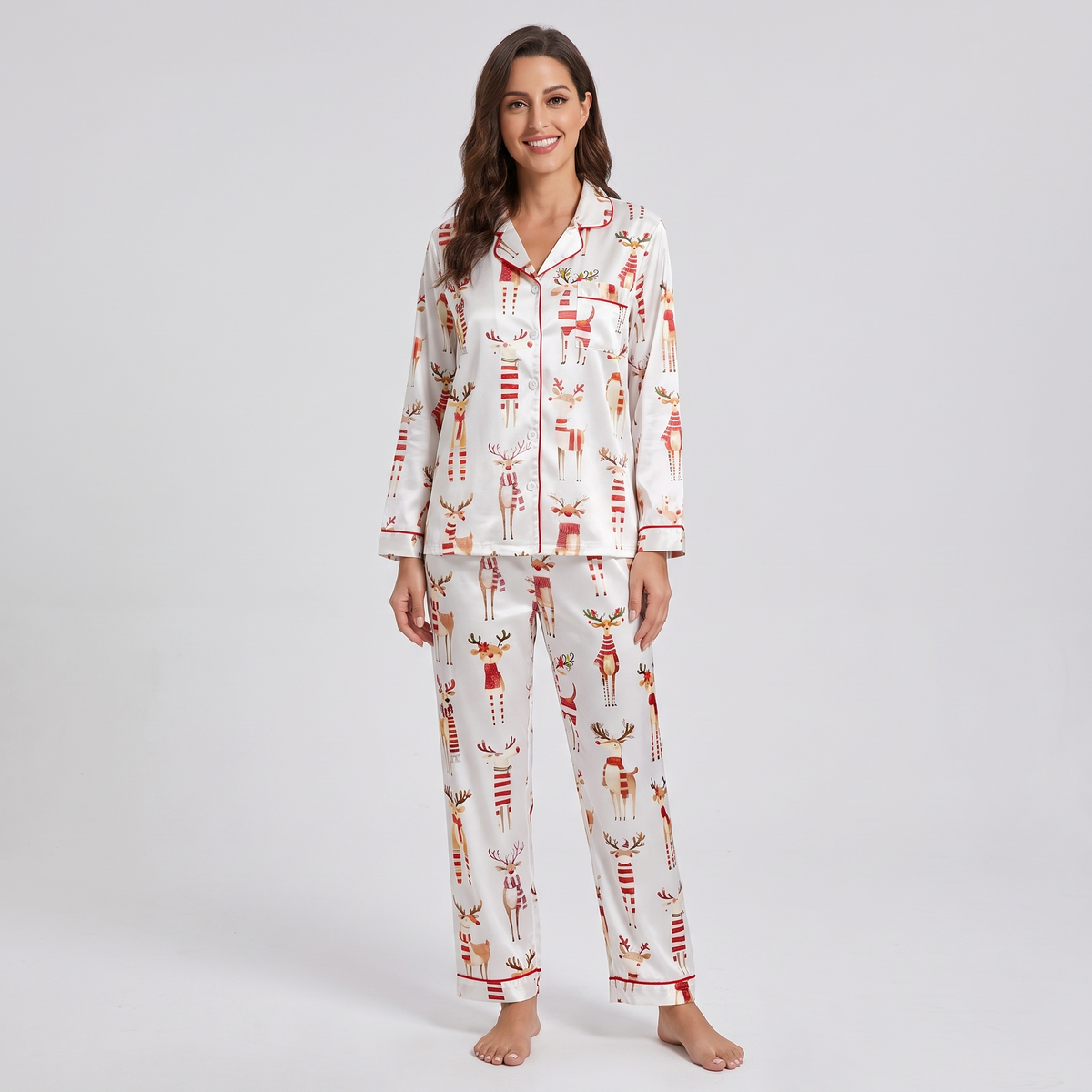 Funny Reindeer Watercolor Women's Pajama Set - long sleeve and pants