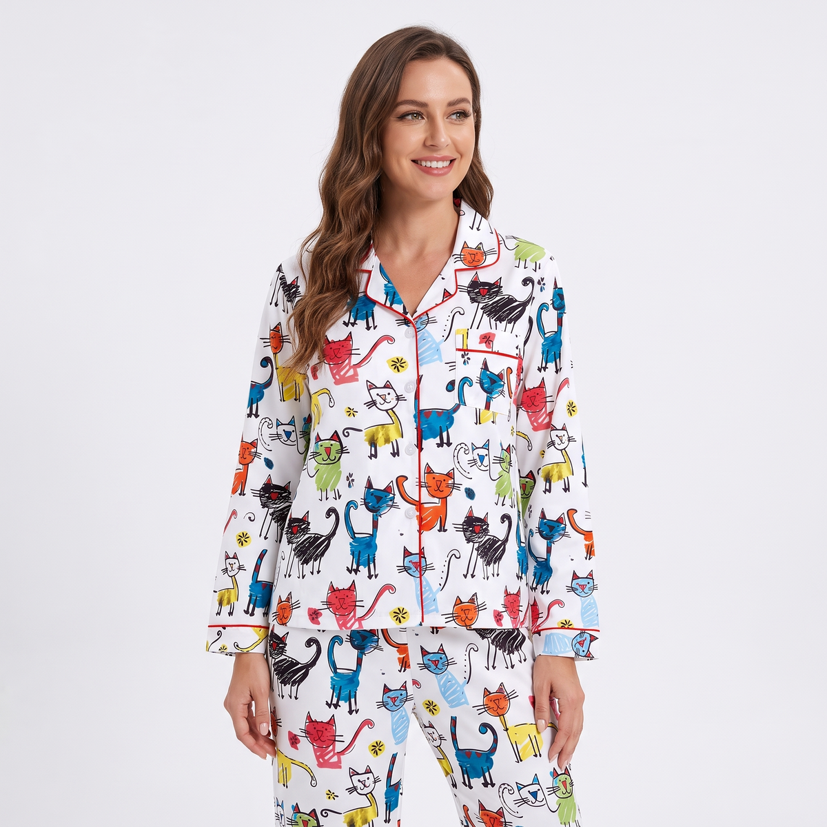 Crayon Cats Women's Pajama Set - Multicolor - long sleeve and pants
