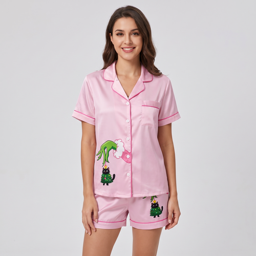 Mean One Kitty Inspired Women's Pajama Set - short sleeve and shorts