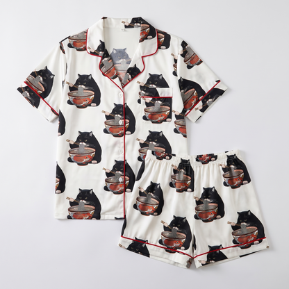 Ramen Black Cats Women's Pajama Set - flat lay