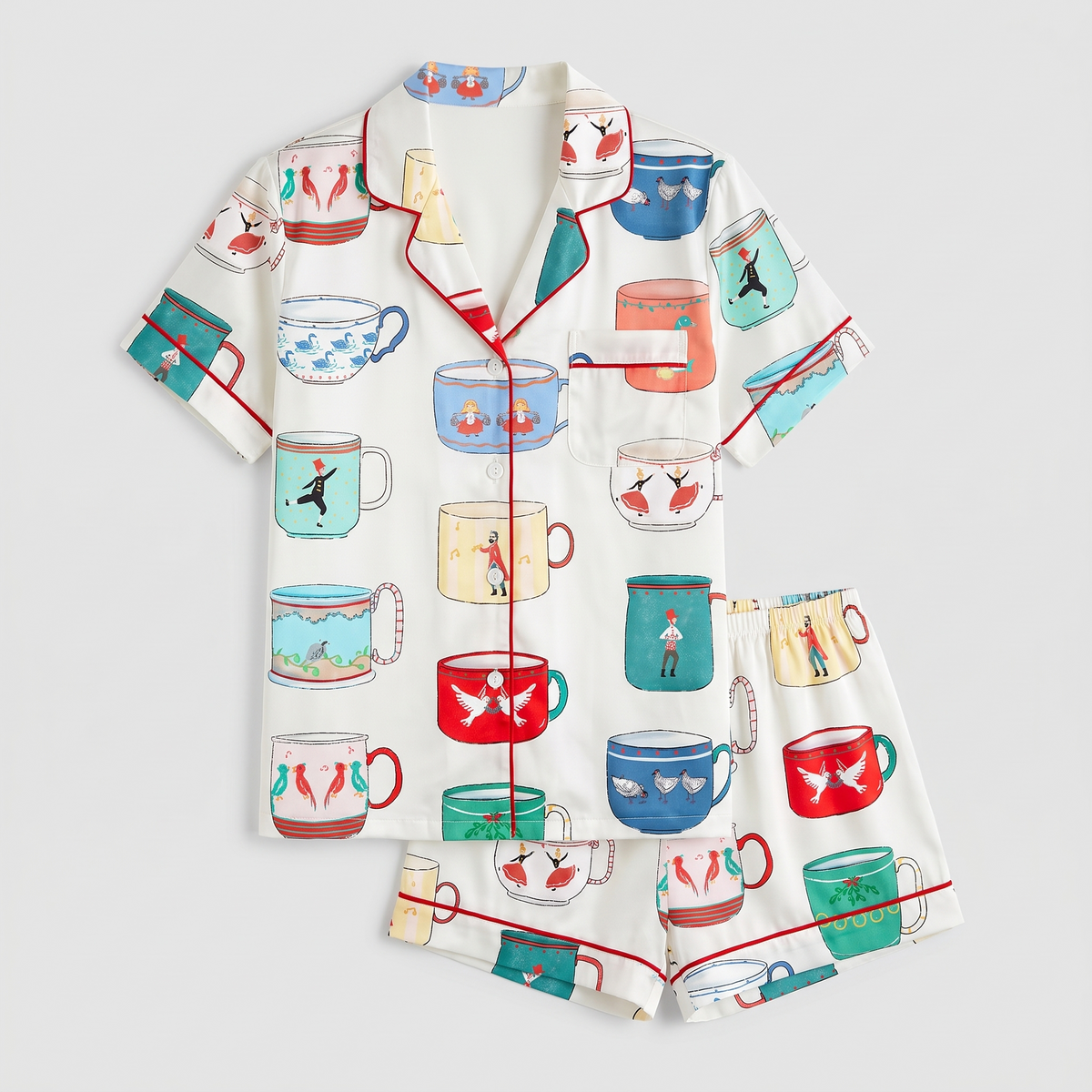 Christmas Coffee Mugs Women's Pajama Set - flat lay