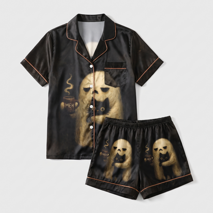 Moody Ghost and Cat Women's Pajama Set - flat lay