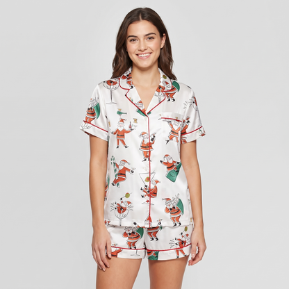 Mid-Century Santa Martini Women's Pajama Set - short sleeve and shorts