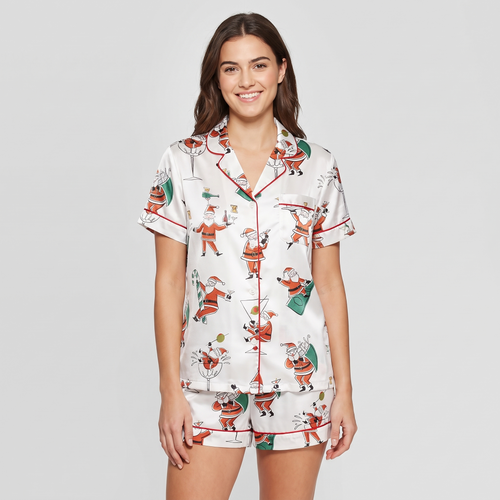 Mid-Century Santa Martini Women's Pajama Set - short sleeve and shorts