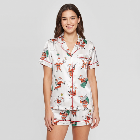 Mid-Century Santa Martini Women's Pajama Set - short sleeve and shorts