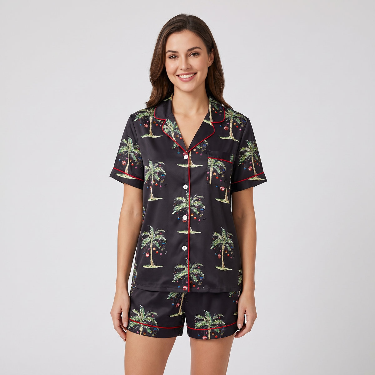 Mele Kalikimaka Santa Women's Pajama Set - Black