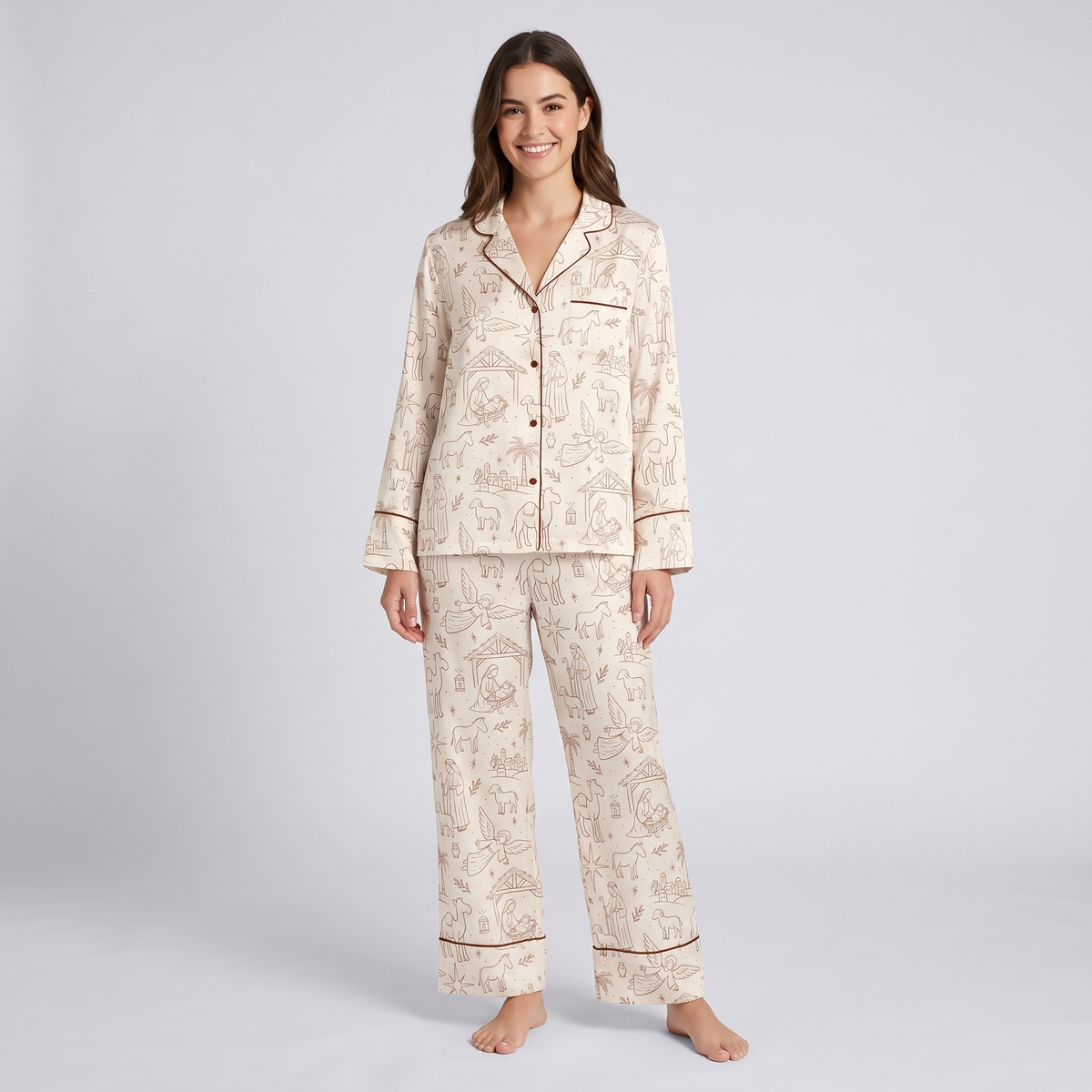 Line Art Nativity Women's Pajama Set - long sleeve and pants