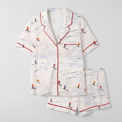 Retro Ski Slopes Women's Pajama Set - flat lay