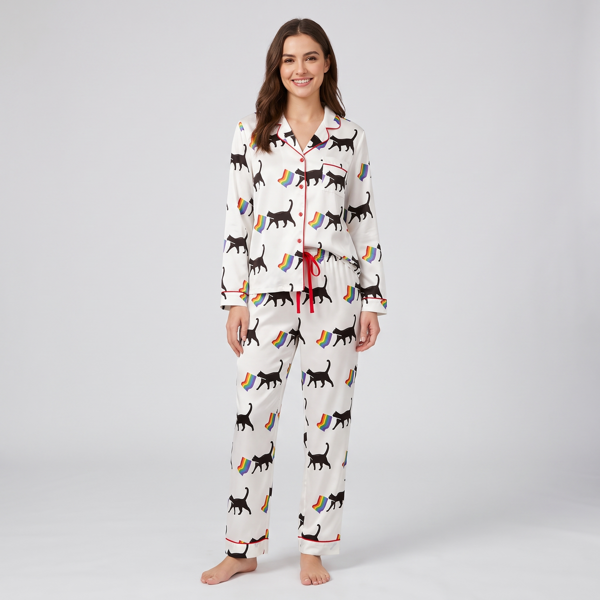 Rainbow Pride Cats Women's Pajama Set - long sleeve and pants