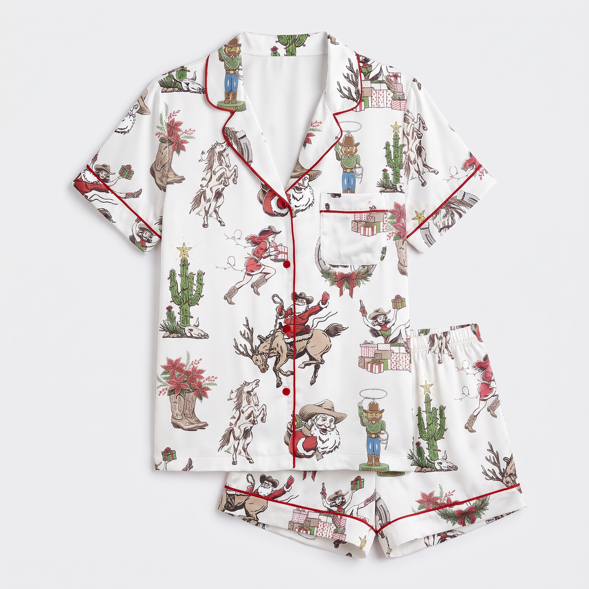 Cowgirl Christmas Rodeo Women's Pajama Set - flat lay