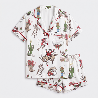 Cowgirl Christmas Rodeo Women's Pajama Set - flat lay