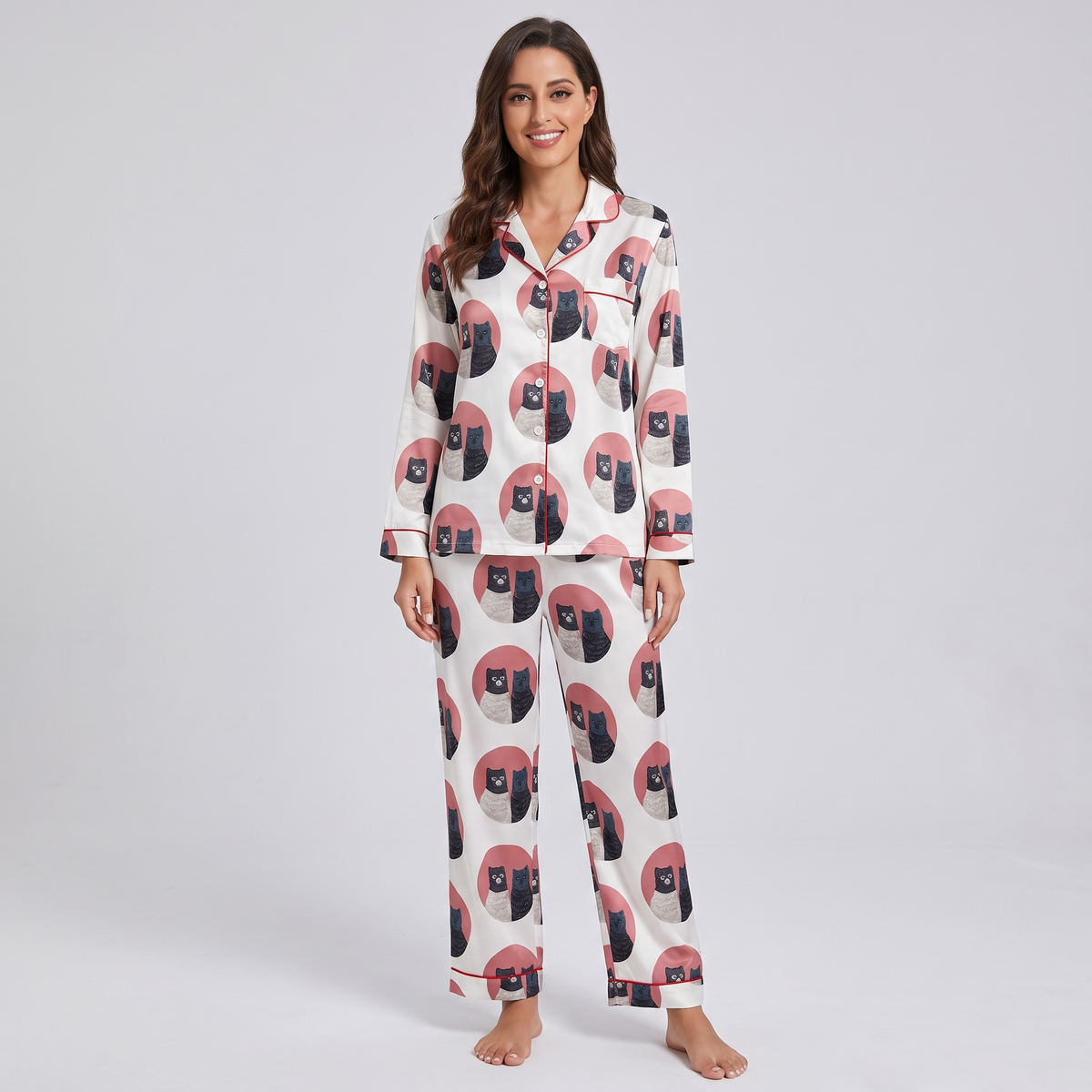 Twin Cat Portraits Women's Pajama Set - long sleeve and pants