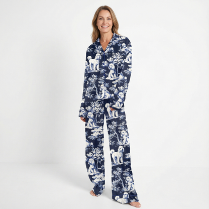 Blue Toile Poodle Women's Pajama Set