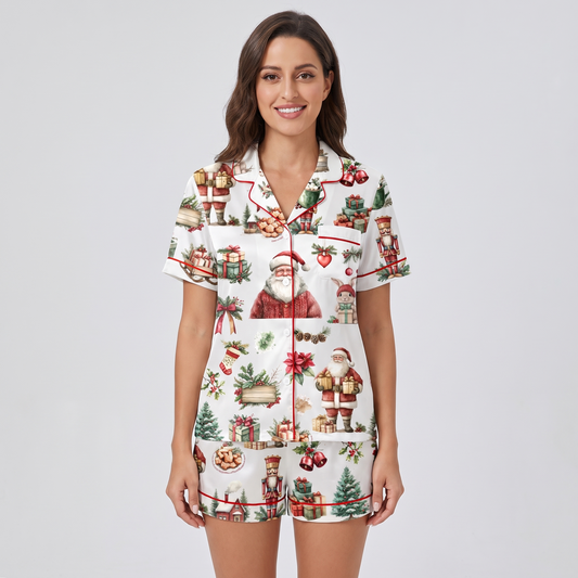 Rustic Santa Christmas Women's Pajama Set - short sleeve and shorts