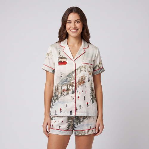 Vintage Ski Lift Women's Pajama Set - short sleeve and shorts