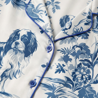 Blue Toile King Charles Cavalier Women's Pajama Set