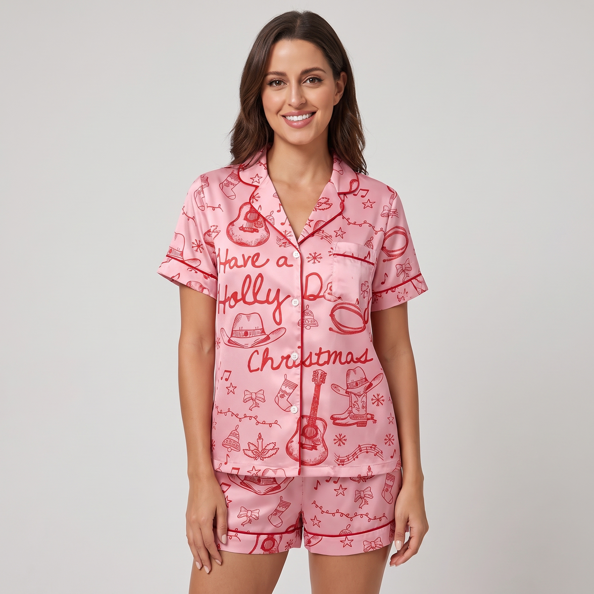 Have A Holly Dolly Christmas Women's Pajama Set - Pink