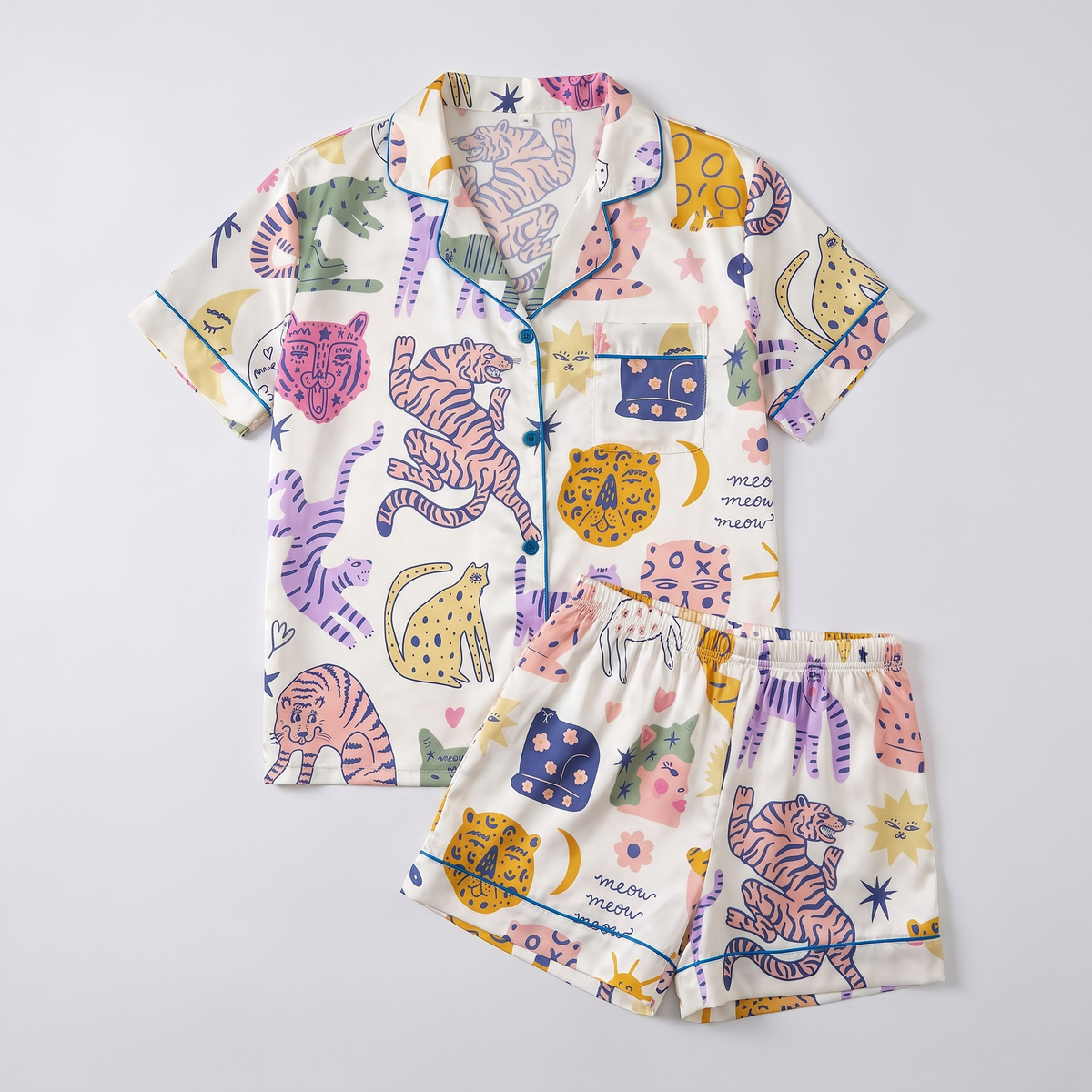 Boho Big Cats Women's Pajama Set - flat lay