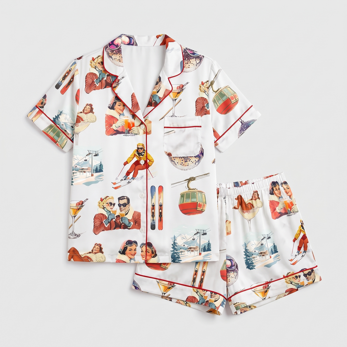Vintage Après Ski Posters Women's Pajama Set - flat lay