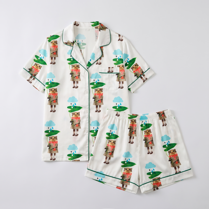 Leaf Umbrella Cats Women's Pajama Set - flat lay