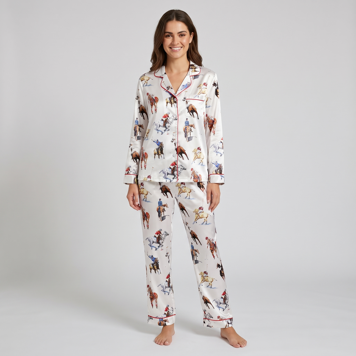 Polo Match Horses Women's Pajama Set - long sleeve and pants