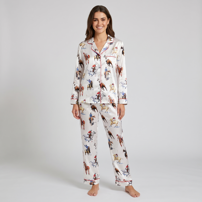 Polo Match Horses Women's Pajama Set - long sleeve and pants