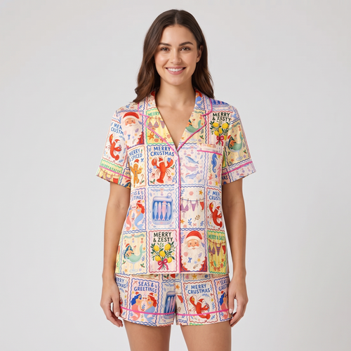 Merry & Zesty Coastal Christmas Women's Pajama Set - short sleeve and shorts